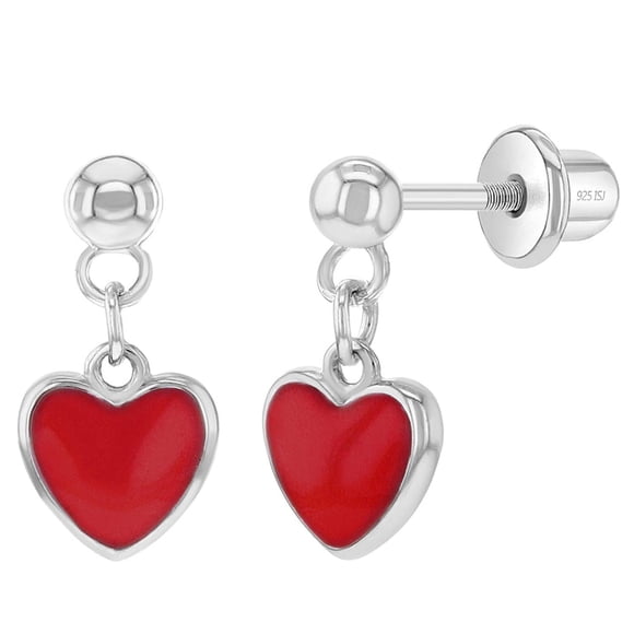 Aros de corazón colgante esmaltados de plata 925 para niñas y adolescentes