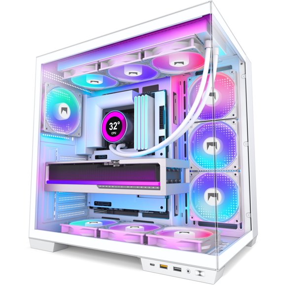 Caja PC HYXN H1 ATX Blanca con 7 Ventiladores ARGB y Type‑C