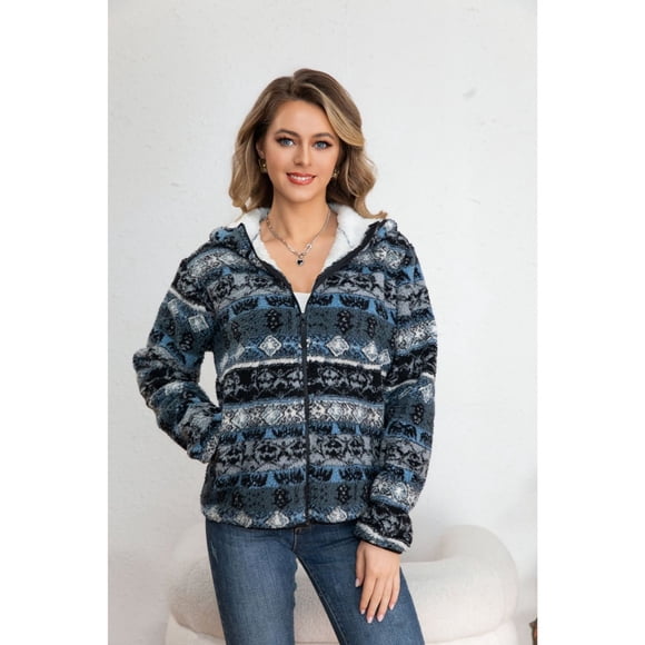 Chaqueta Mujer Poleron Étnico Invierno Forro Interior Piel Cierre 7569