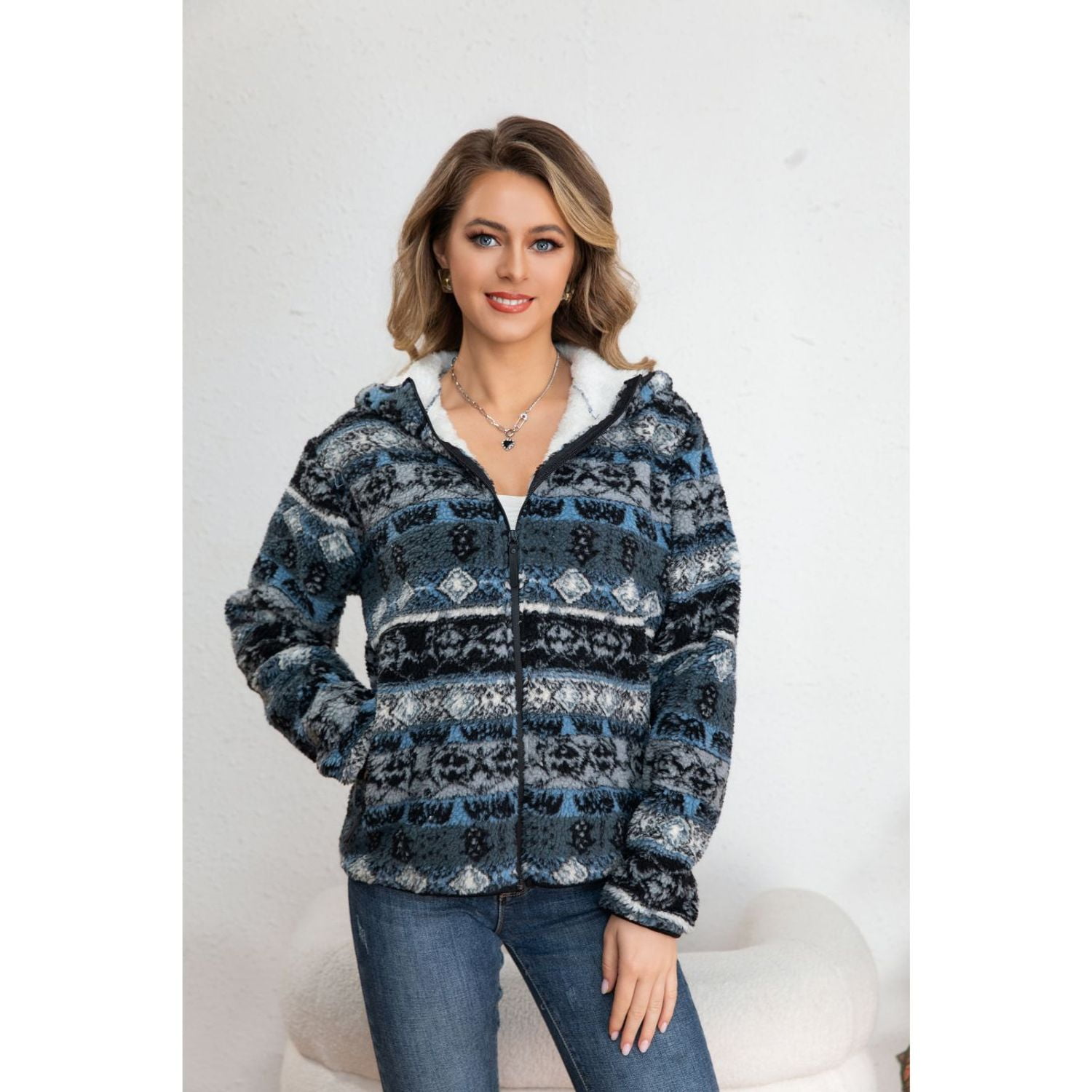 Likeshop - Chaqueta Mujer Poleron Étnico Invierno Forro Interior Piel Cierre 7569