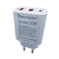 Tecmaster - Cargador De Pared 3 Puertos - 1 Pd 3.0 + 2 Qc 3.0 – 30W