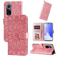 Funda Tipo Cartera Foxdock Para Honor 50 , Diseño Girasol En Relieve, Cuero Pu, Cierre Magnético, Soporte Y Tarjetero