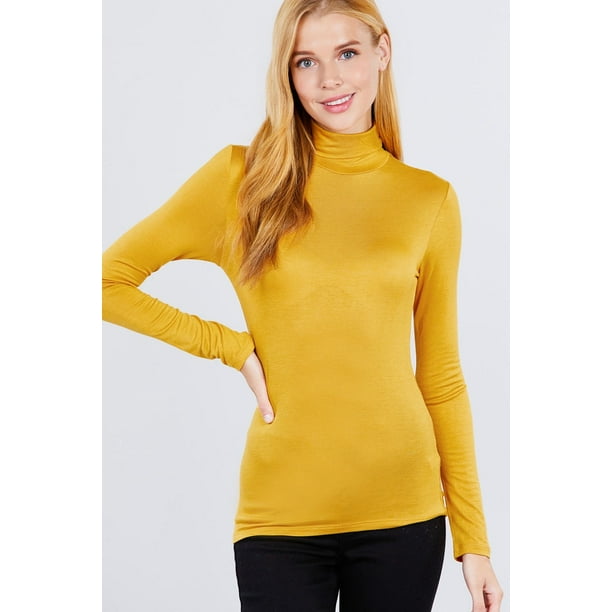 Saronite Camiseta Básica de Punto de Rayón con Cuello Alto y Manga Larga, Color Mostaza Dorado (para Mujer)