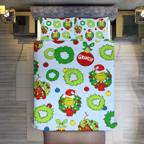 Merry Christmas Grinch 3 Pieces Duvet Cover Set Full Size Super Soft Fade Resistant Microfiber