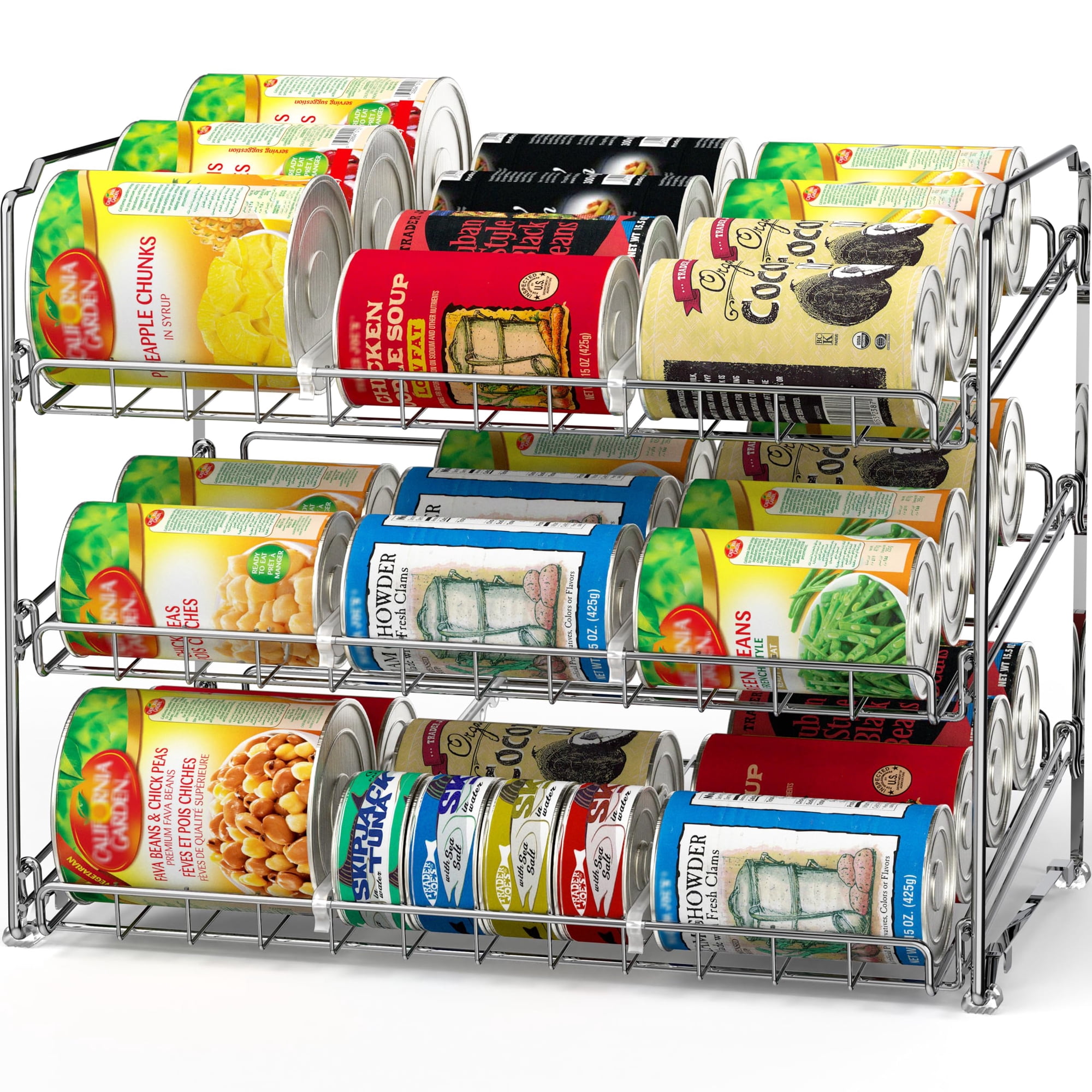 Simple Houseware - Organizador Para Guardar Latas, Artículos Sencillos Para El Hogar, 3 Niveles, Cromado, 36 Latas