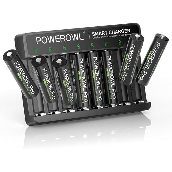 Pila AA POWEROWL INR14500 1.5V 3600mWh 8 un con cargador
