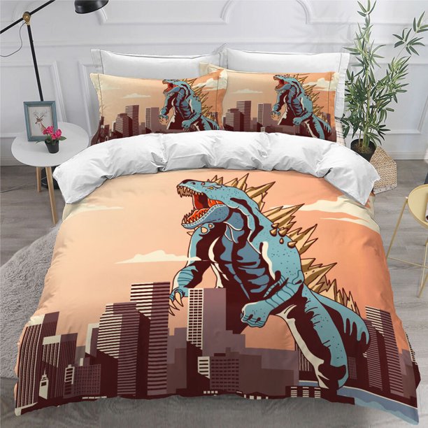 Godzilla Bedding Set Quilt Duvet Cover Pillow Covers Included 3-Piece Bedding Set (1 Duvet Cover + 2 Pillow Shams)