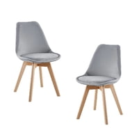 Habita2 Chile - Pack 2 Sillas De Comedor Tulip Tapizado Terciopelo O Felpa Con Base Madera - Gris