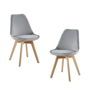 Habita2 Chile - Pack 2 Sillas De Comedor Tulip Tapizado Terciopelo O Felpa Con Base Madera - Gris