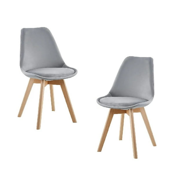 Pack 2 Sillas De Comedor Tulip Tapizado Terciopelo O Felpa Con Base Madera - Gris