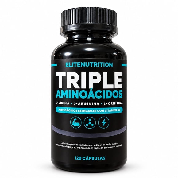 Triple Aminoácidos Elite Nutrition L-Arginina L-Lisina L-Ornitina + Vitamina B6 120 Cápsulas