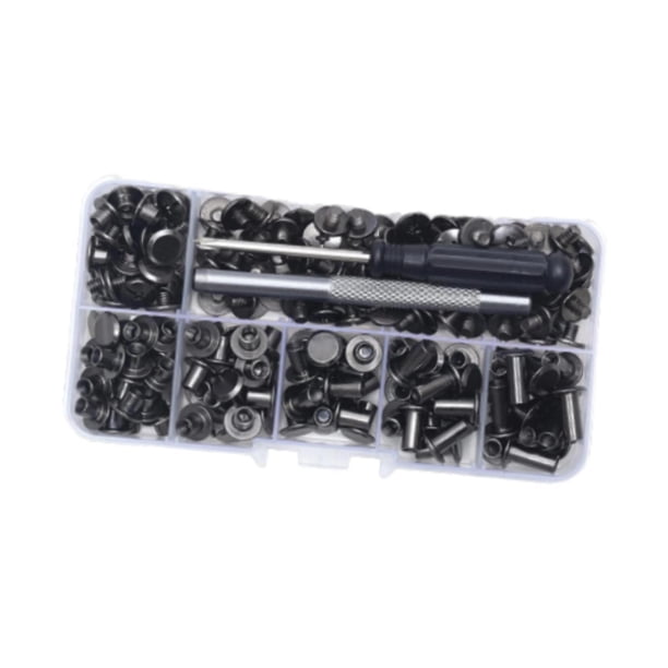 Juego de caja de remaches, kit de tuercas de remache, uso versátil, kit de remaches de rueda de metal resistente para bolsos, reparación de artículos Negro