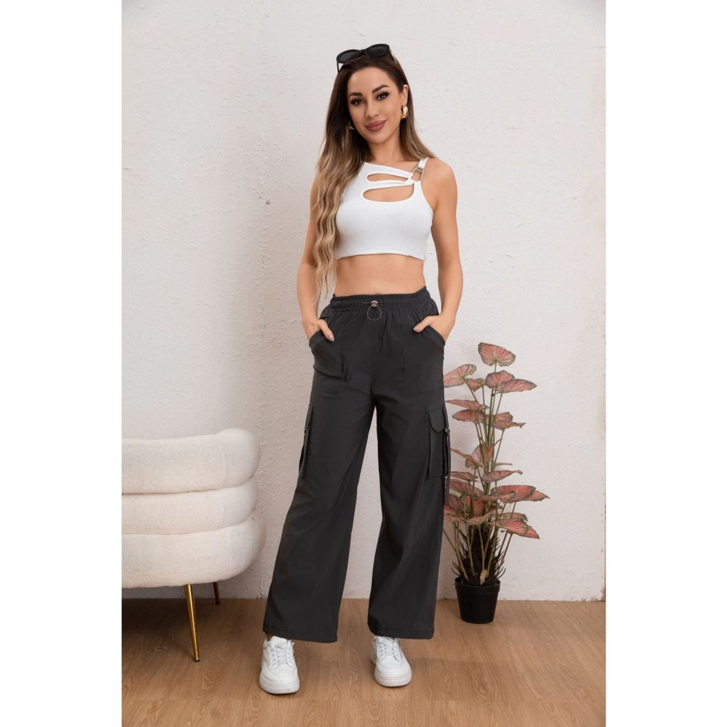 Likeshop - Pantalon Mujer Cargo Recto Ancho Tendencia 0106