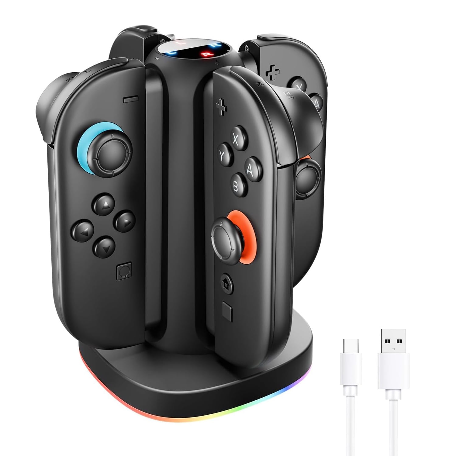 Genérico - Base De Carga Para Nintendo Switch 2 Joycons: Estación De Carga Magnética Rápida 4 En 1 Con Luces Rgb Y Cable De 1 Metro