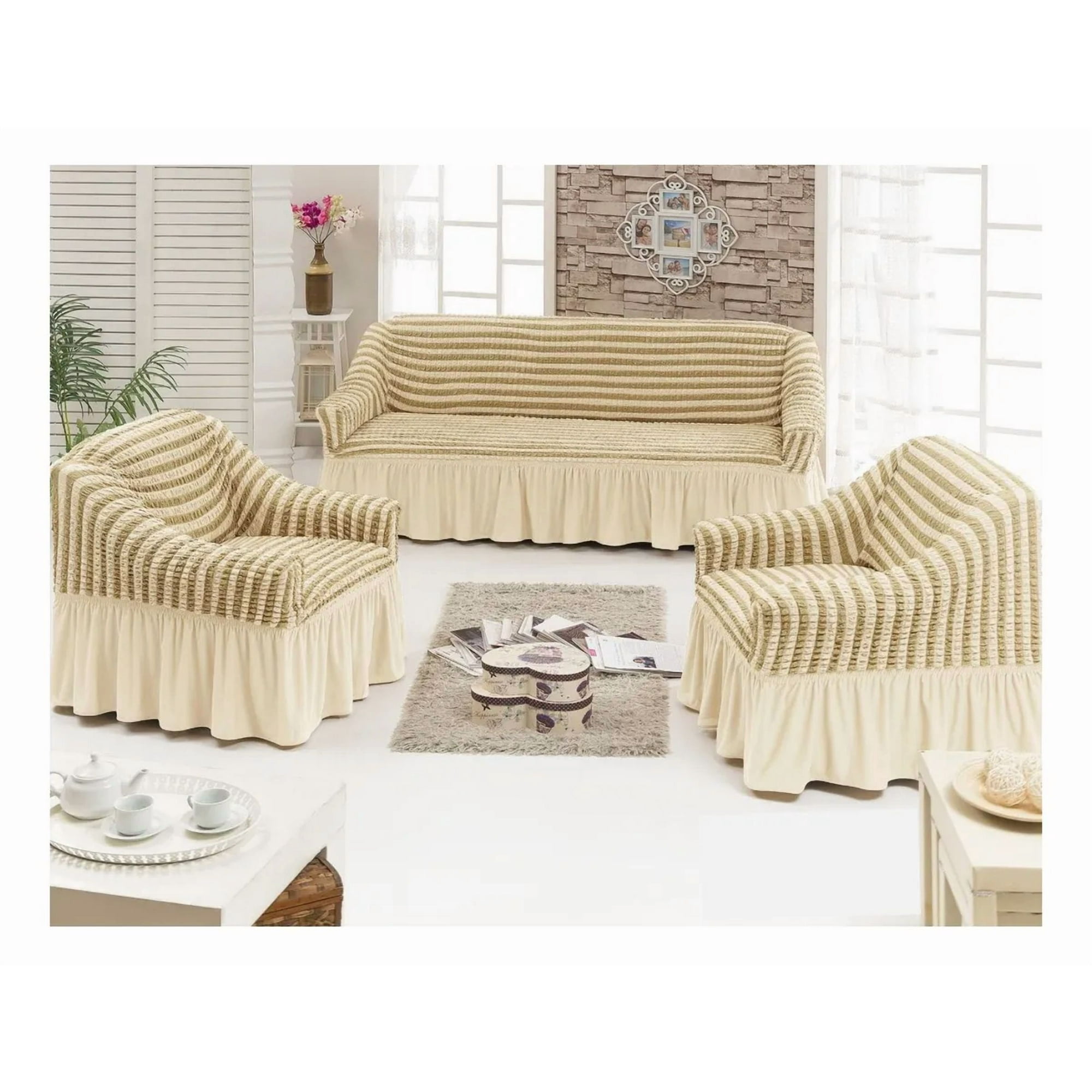 Casadeliacl - Funda Tfi Raya Kit Para Sillón 3+1+1 Líneas / Gris Claro