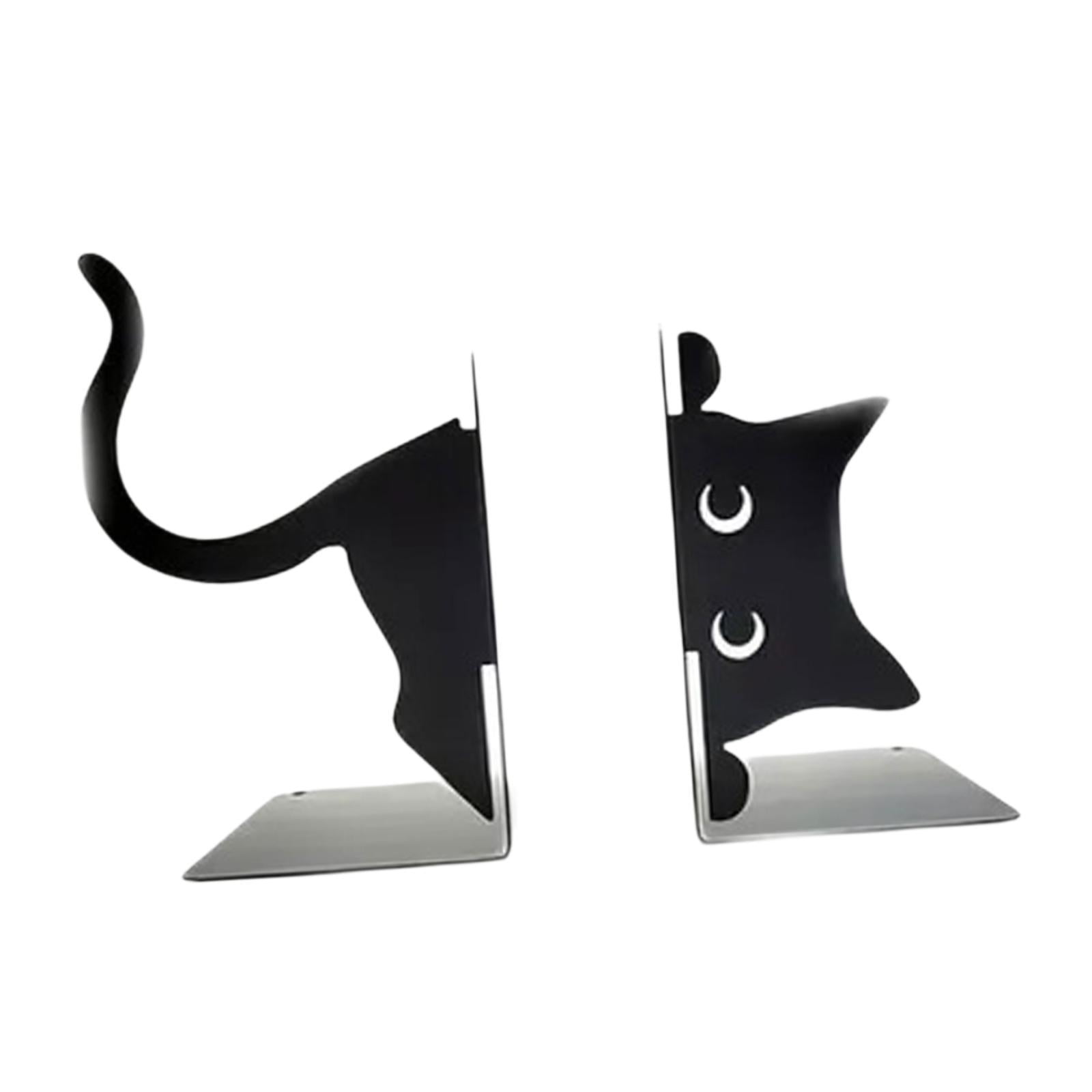 Magideal - 2 Piezas Sujetalibros Decorativos Soporte De Libros De Metal Gato Estatua Organizador Animal Para Repisa Y Escritorio Adecuado Para Regalo Decoración De Sala A
