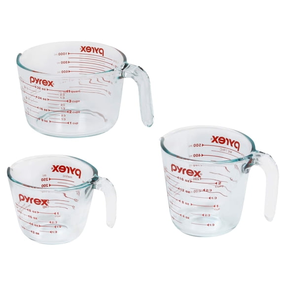 Juego de tazas medidoras Pyrex de vidrio templado de 3 piezas
