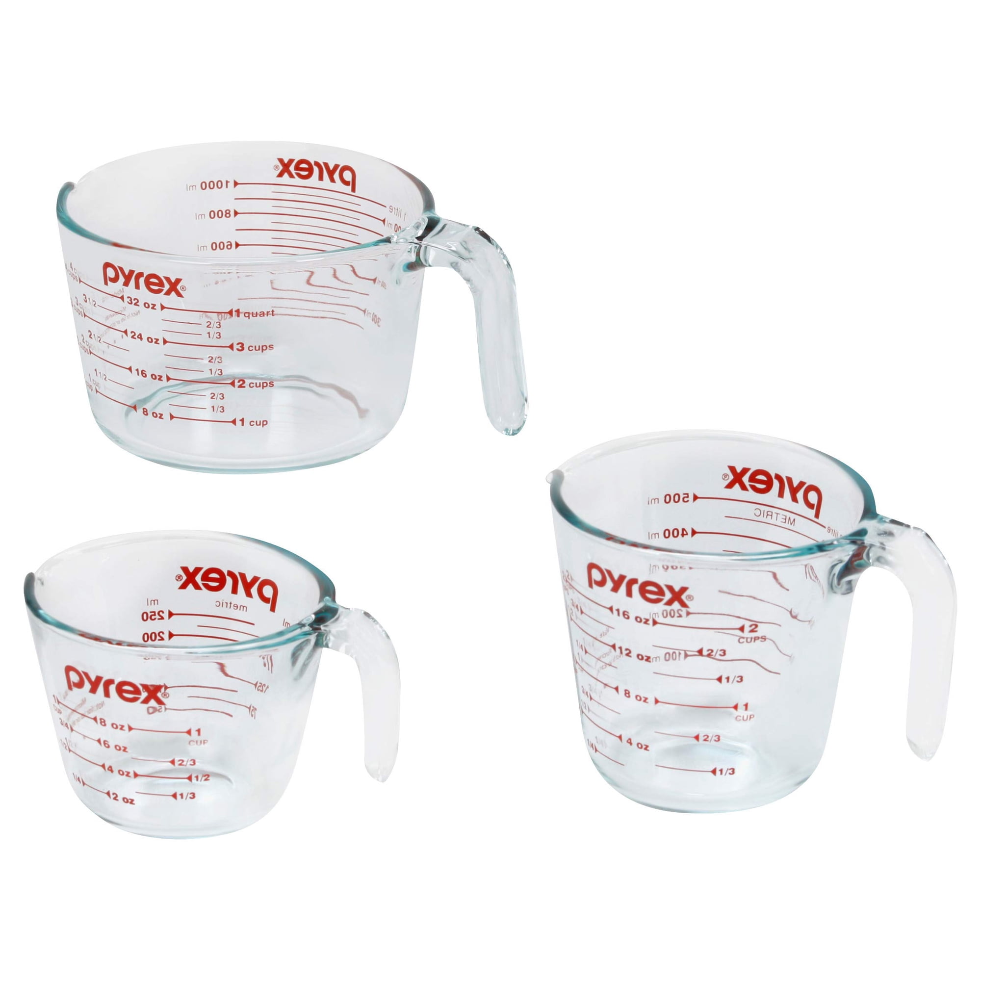 Juego De Tazas Medidoras Pyrex De Vidrio Templado De 3 Piezas