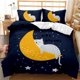 thumbnail image 1 of Cat Duvet Cover Queen Size,Cartoon Kitten Sleeping on Crescent Moon Stars Night Dreams Polyester Comforter Cover for Boys Bed Sheets, 1 of 5
