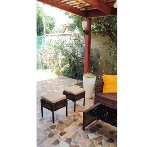 Velazio - Taburete Para Terraza Símil Rattan Cojín Impermeable Beige Pack X2