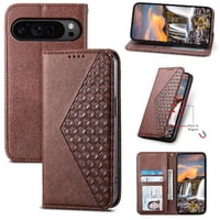 Funda Flip Foxdock Para Google Pixel 9 Pro , Estilo Billetera Con Diseño Rombo, Correa De Mano Y Soporte, Uso Diario
