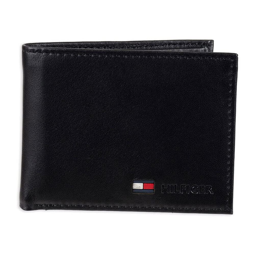Monedero Tommy Hilfiger De Cuero Negro Con Doble Pliegue Para Hombre