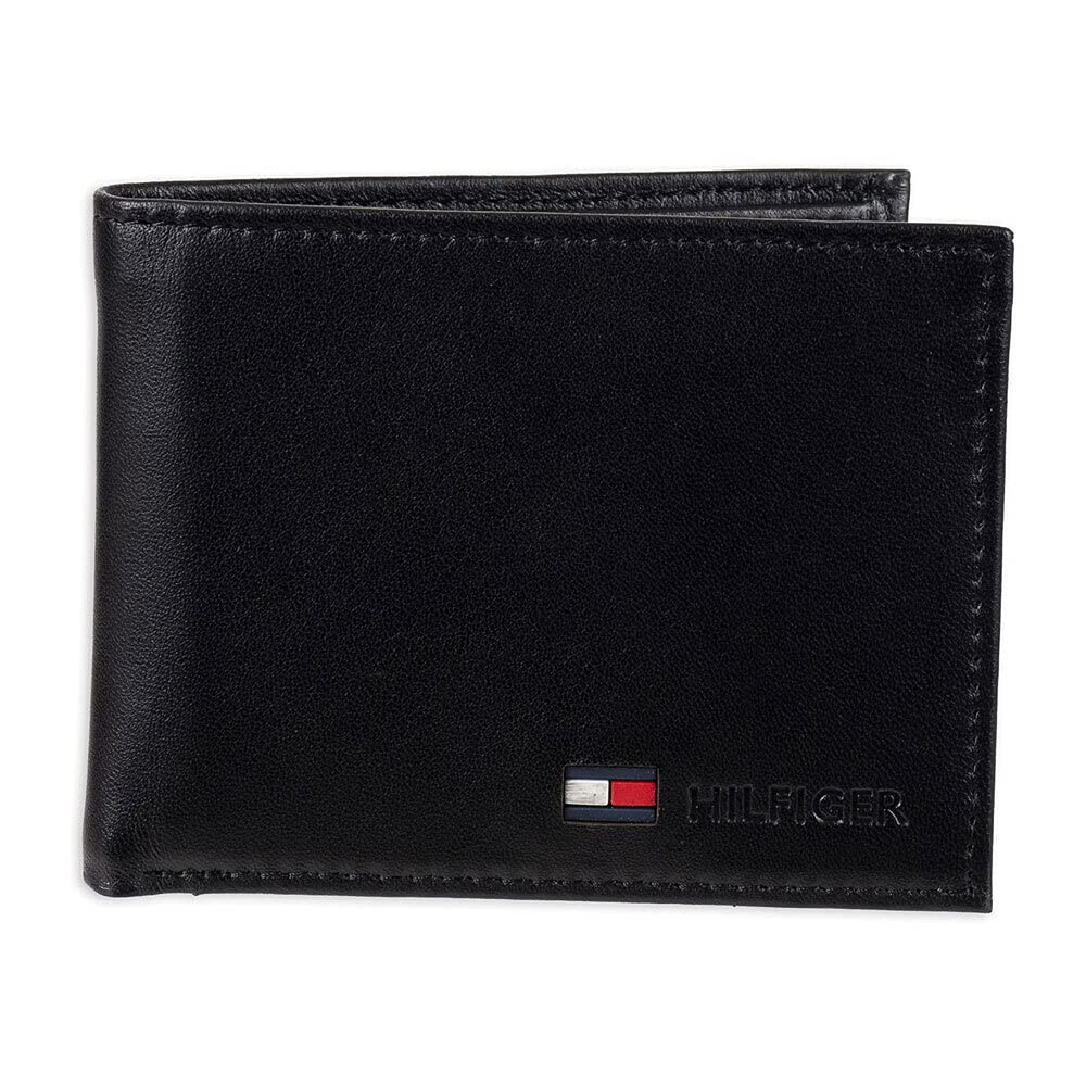 Monedero Tommy Hilfiger De Cuero Negro Con Doble Pliegue Para Hombre