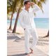 thumbnail image 2 of INSPIRE CHIC Conjunto de 2 Piezas de Lino Camisa de Manga Larga Pantalones con Cordón M Blanco, 2 of 5