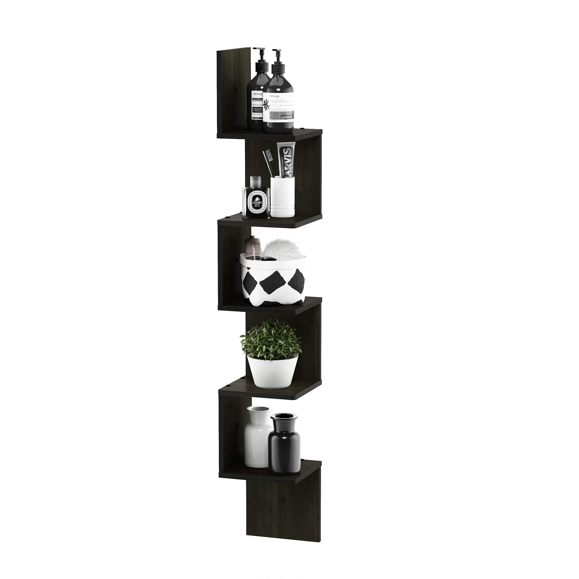 Estante De Esquina Flotante Furinno Rossi Para Montaje En Pared, 5 Niveles