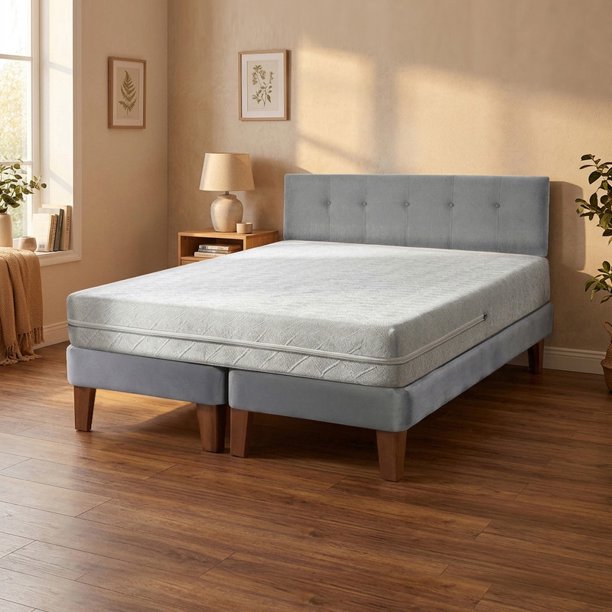 Cama Europea Zen Best 2 Plazas 190 Cm Colchon Espuma Con Funda Velvet Gris + Respaldo