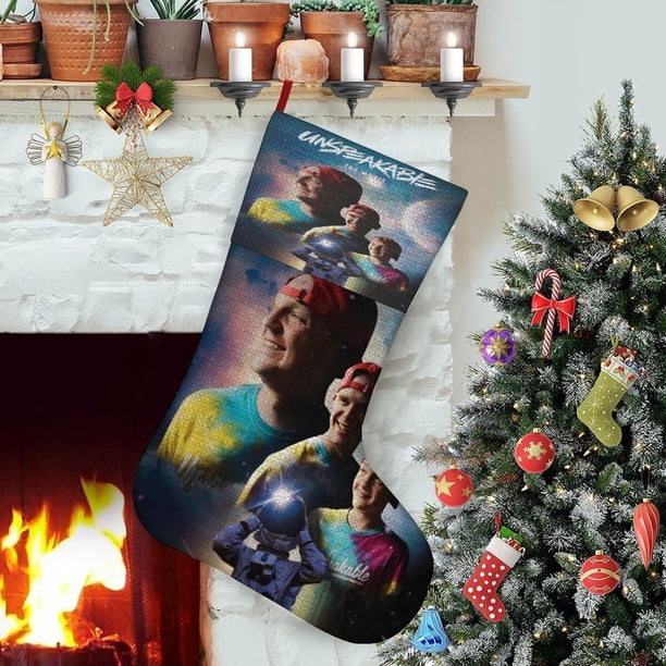 Inenarrable Tema: Calcetines de Navidad, fino lino blanco para colgar en escaleras y chimenea, decoración navideña para el hogar, regalo de Navidad. 45cm × 32cm