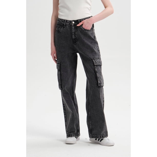 Jeans Mujer Cargo Calce Recto Negro - ll