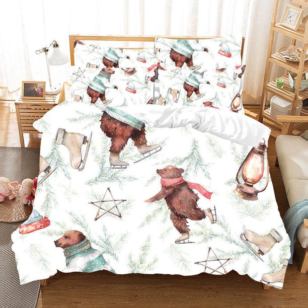 Kerosene Lamp Bear Duvet Quilt Covers Pillow Case Bedding Sets3-Piece Bedding Set (1 Duvet Cover + 2 Pillow Shams)
