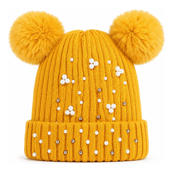 Gorro Dos Pompon Diseño Perlas Forrado Con Chiporro