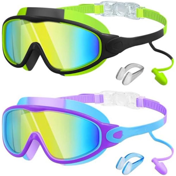 Gafas natación antivaho con pinza nariz tapones oídos antigoteo visión amplia protección UV