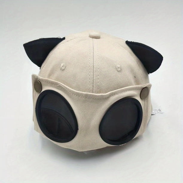 Cute Cat Ears Aviator Glasses Baseball Cap,Peaked Cap With Sunglasses Unisex,Cat Ear Retro Style Pilot Hat