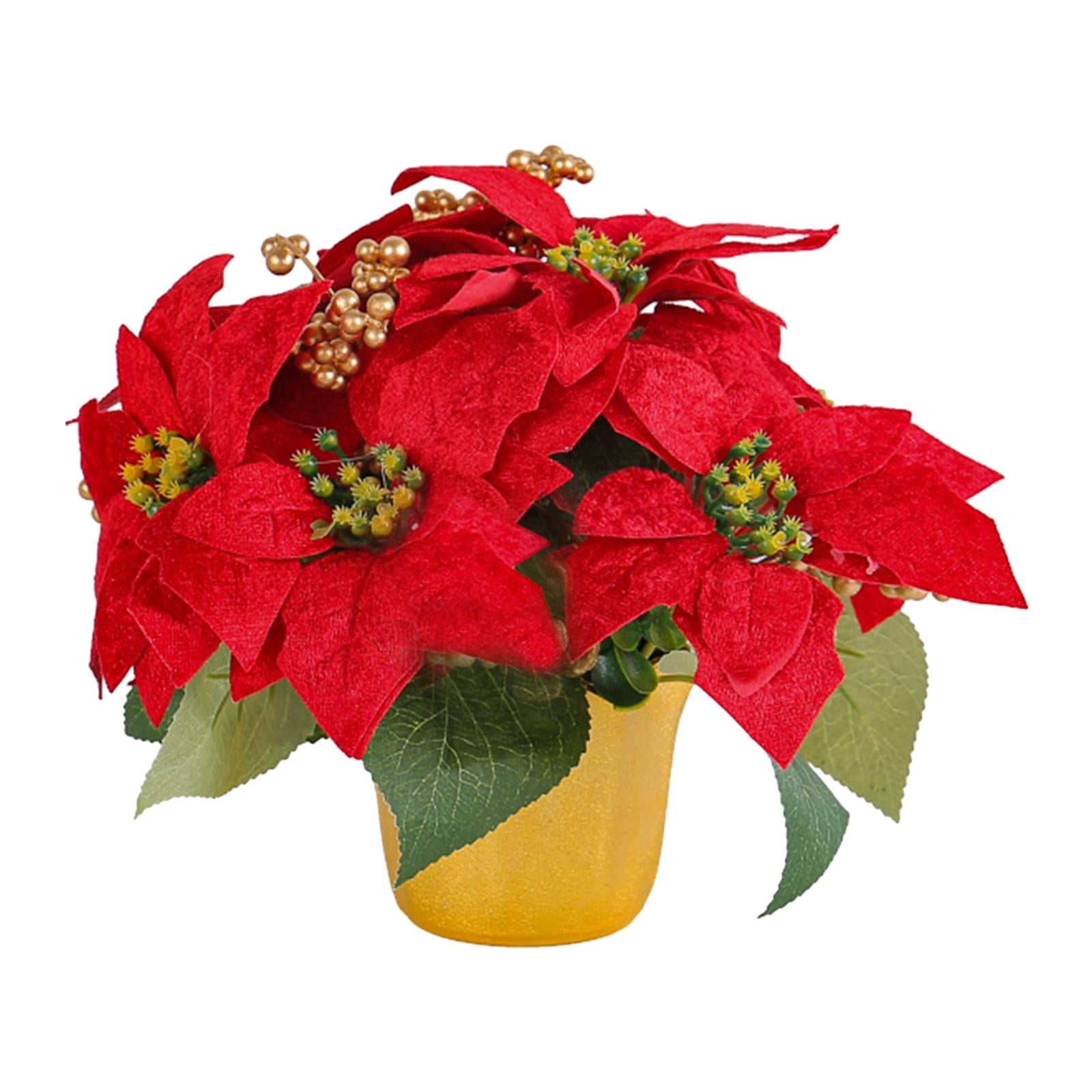 Bothyi - Planta De Poinsettia Roja Artificial De Navidad De Poinsettia Roja En Maceta Para Mesa