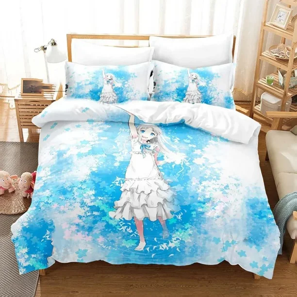 Anohana Honma Meiko Bedding Set Boys Girls Size Duvet Cover Pillowcase Bed Kids Adult Home Textileextile Bed Sheets