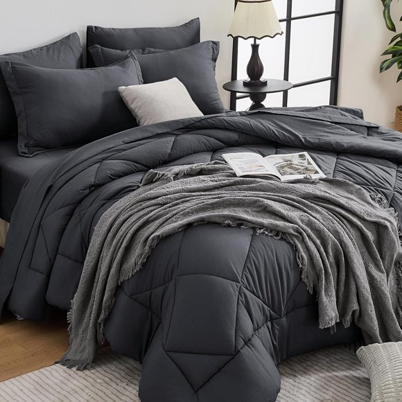 Juego De Edredaan Queen 7 Piezas Microfibra Gris Oscuro