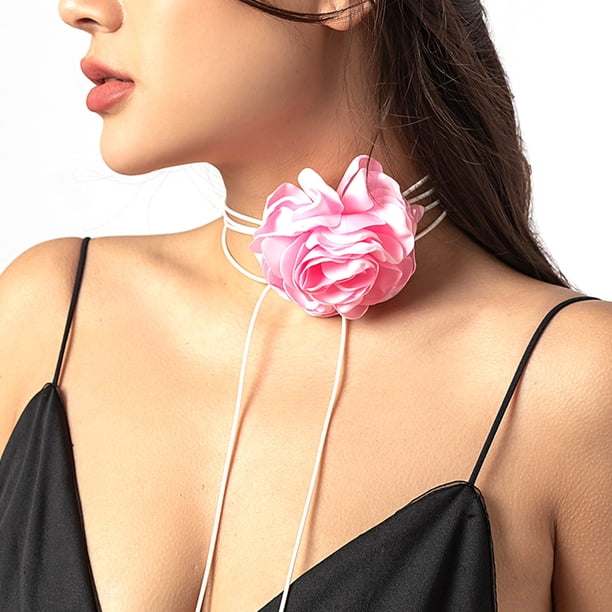 Collar con cordones de flores, gargantilla de flores, collar de flores, gargantilla floral para discotecas, fiestas y uso diario para mujeres y niñas.