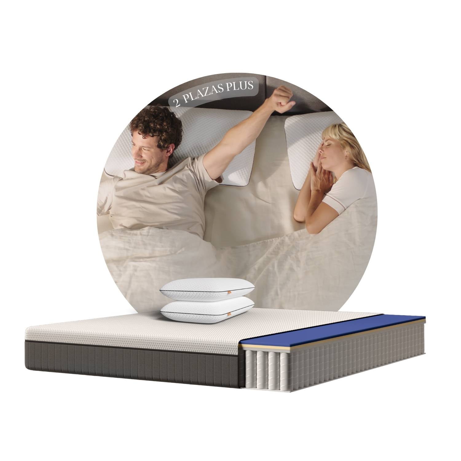 Emma - Combo Hybrid Premium 2 Plazas Plus + 2 Almohadas Diamond Memory Foam