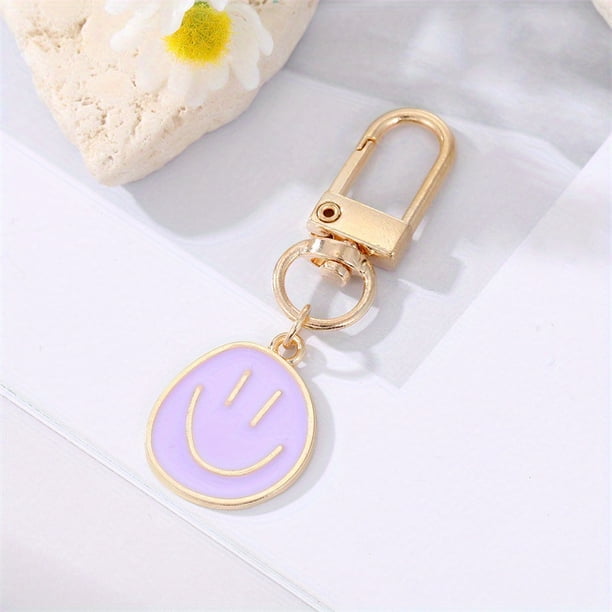 Gorgeous Golden Irregular Expression Keychain - Alloy Enamel Painted Happy Face Key Ring Bag Pendant Accessories