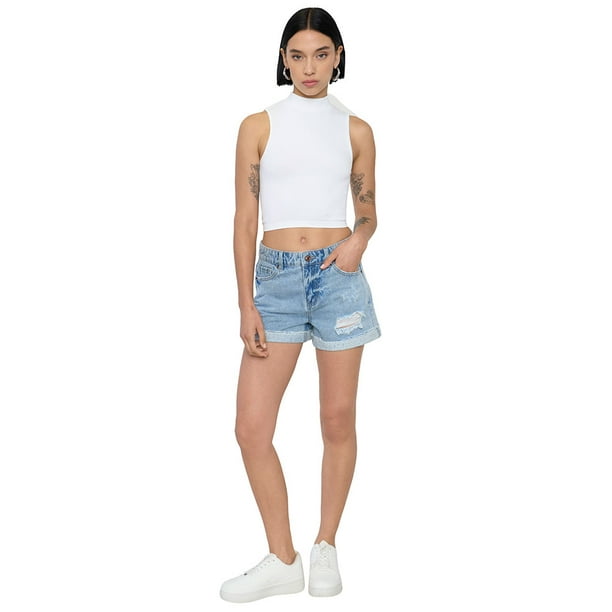 Short Mujer Roturas Bota Doblada Azul Corona