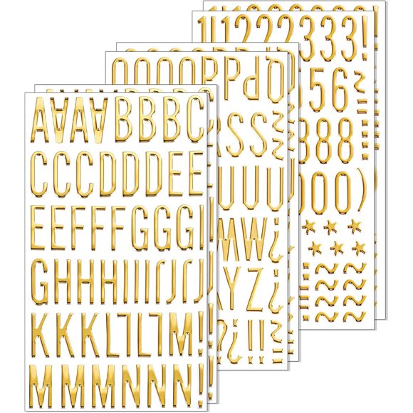 Phinus 6 Sheet 3D Gold Puffy Letter and Number Stickers, 1 Inch