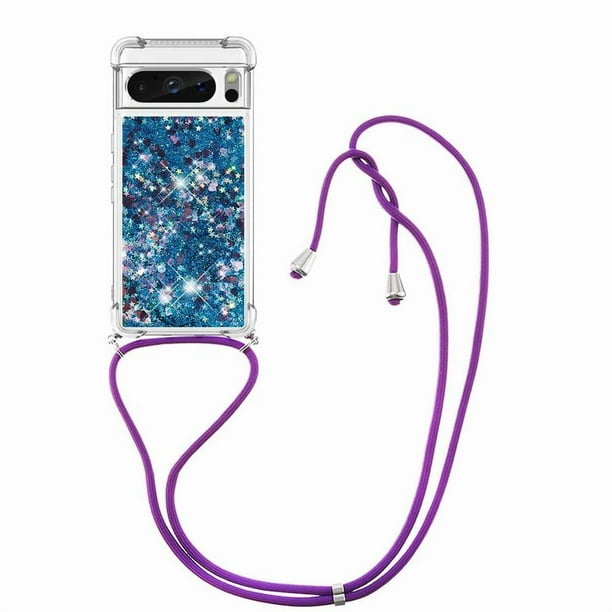 Funda FOXDOCK para Google Pixel 8 Pro con Cuerda Ajustable, Brillo Líquido, Protección Antigolpes y Lente – Ideal para Regalo