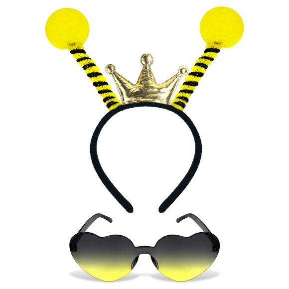Diadema Dolkoic Reina Abeja con Antena y Gafas de Corazón y Corona