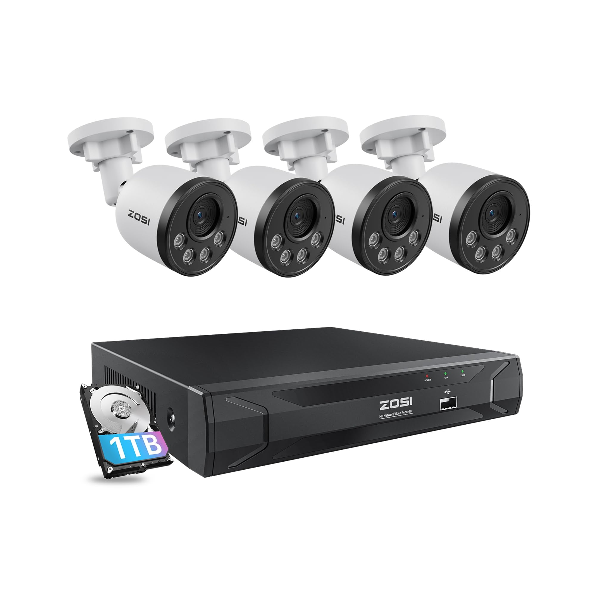 Sistema De Cámara De Seguridad Zosi De 5 Mp, 8 Canales, Poe Con Cable Y Disco Duro De 1 Tb