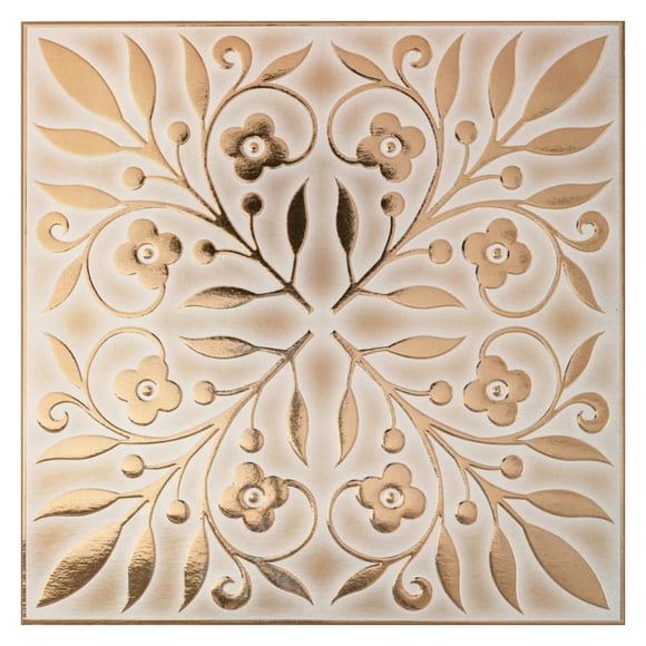 Azulejos adhesivos para pared Main Street, paquete de 24, 20 x 20 cm, blanco con hojas doradas