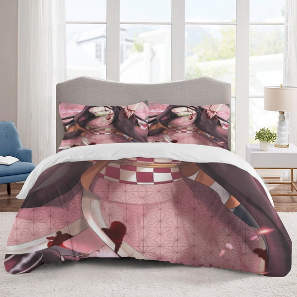 nezuko Bedding Sets Cartoon Duvet Cover Lightweight 3 Piece Bet Sets for Kids Boys Girls
