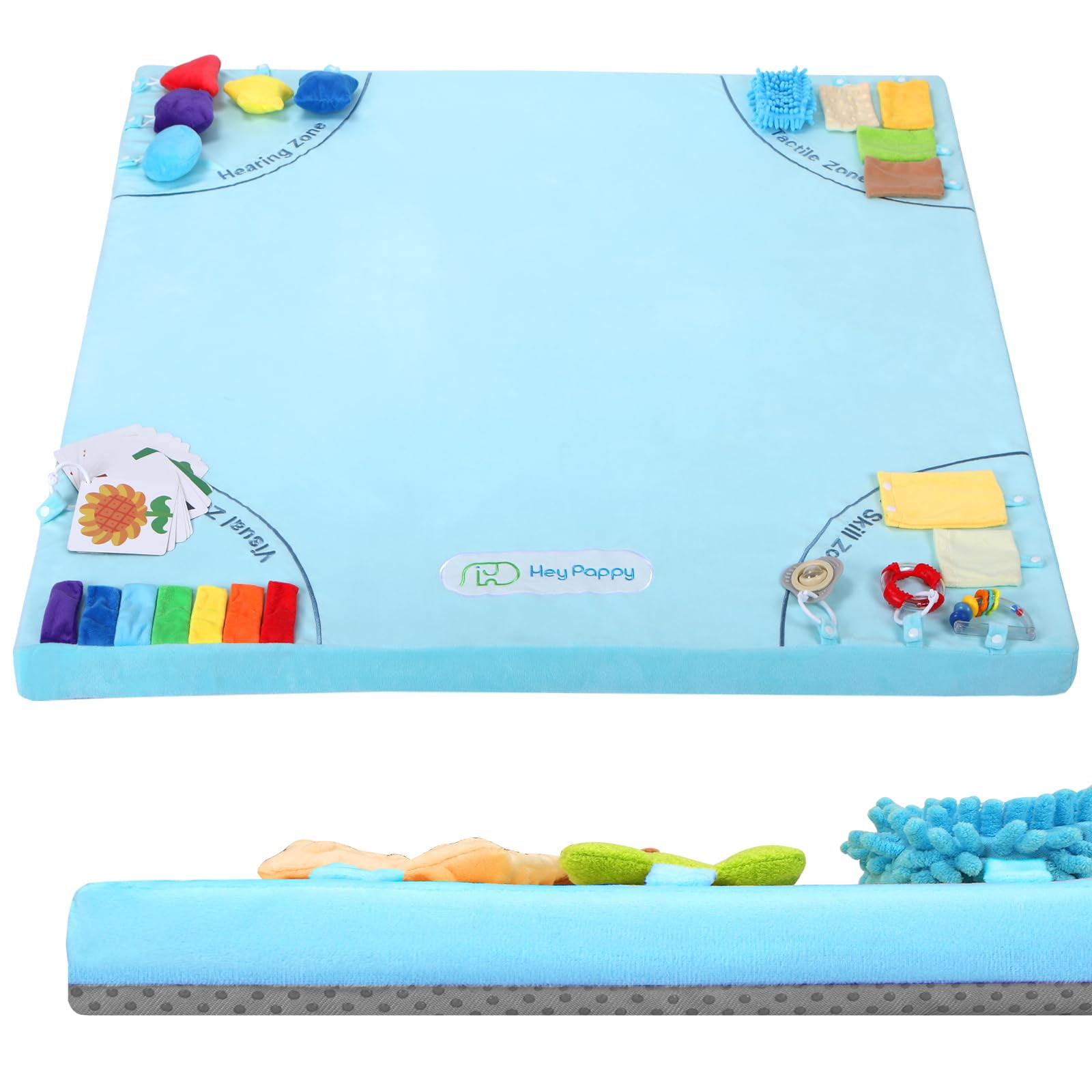 Alfombra De Juegos Para Bebés Heypappy Con 4 Zonas De Desarrollo Sensorial, Color Azul